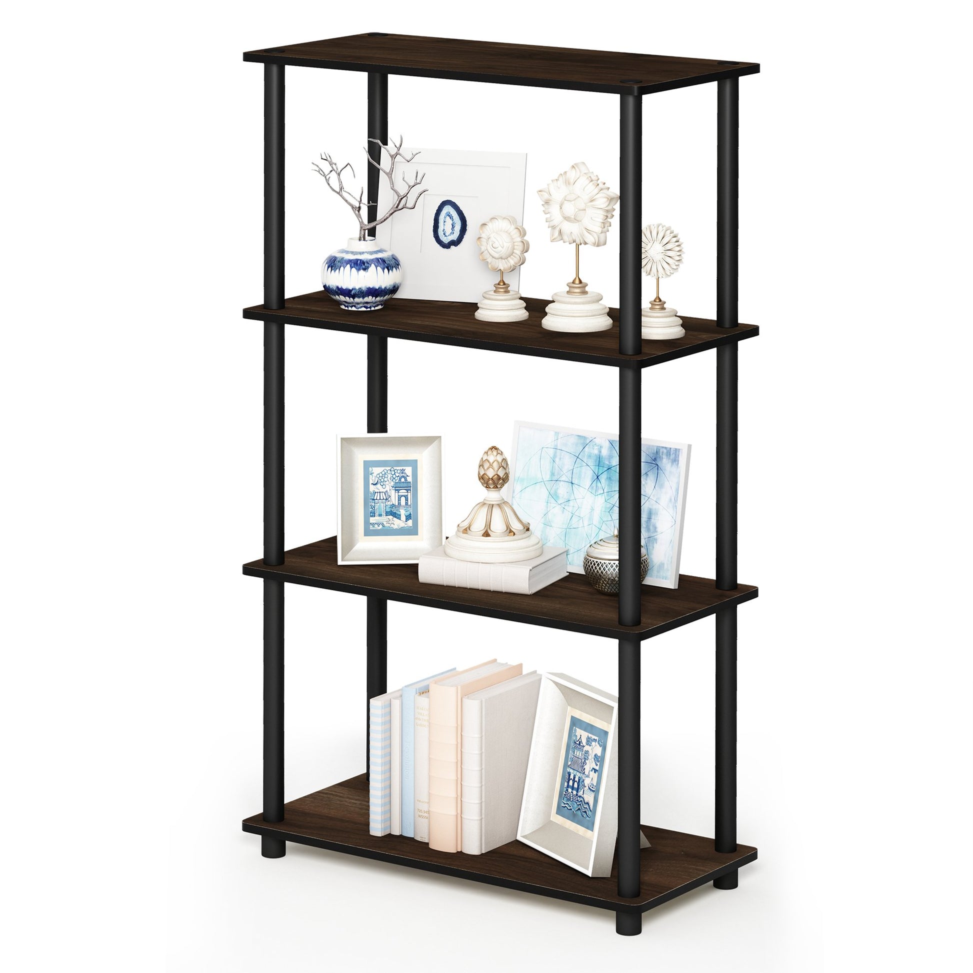 Furinno Turn-N-Tube Storage Shelves, 4-Tier Book Shelf, Corner Shelf, Toolless Open Shelves, for