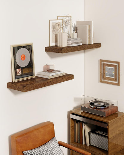 Marsmiles 55" Floating Shelves for Wall, Wooden Shelves with Invisible Brackets Set of 2, Rustic