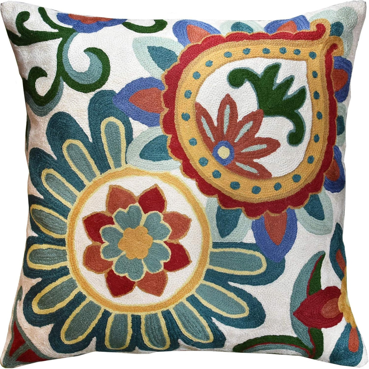 Daisy Floral Pillow Cover Teal Flower Pillowcase Flowery Outdoor Cushion Suzani Accent Pillowsham