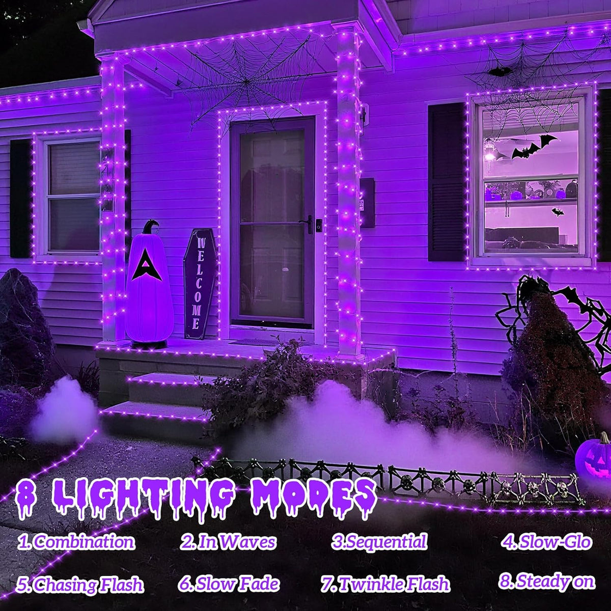 YEGUO 2 Packs Each 33ft 100 LED Solar Rope Lights Outdoor Waterproof, Purple String Lights for