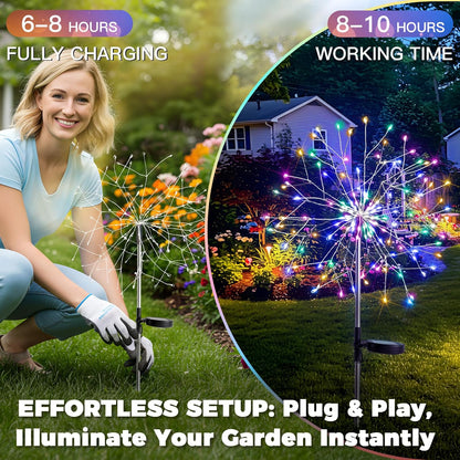 suddus Solar Garden Lights Outdoor Waterproof, Upgrade 2 Pack 150LED Solar Firework Lights, 8 Modes