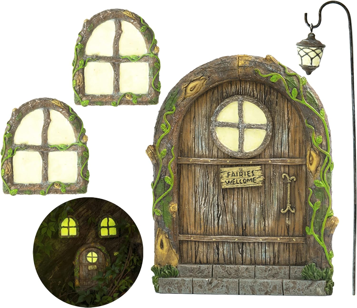 Fairy Door and Windows – Glow in The Dark Yard Art Sculpture Decoration for Kids Room, Wall and