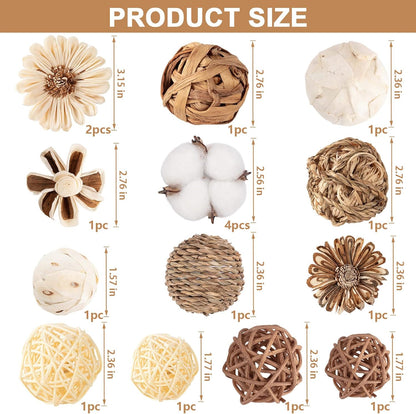 17Pcs Vintage Decorative Balls for Potpourri Bowl Filler, Bowl Filler for Table Centerpiece Home