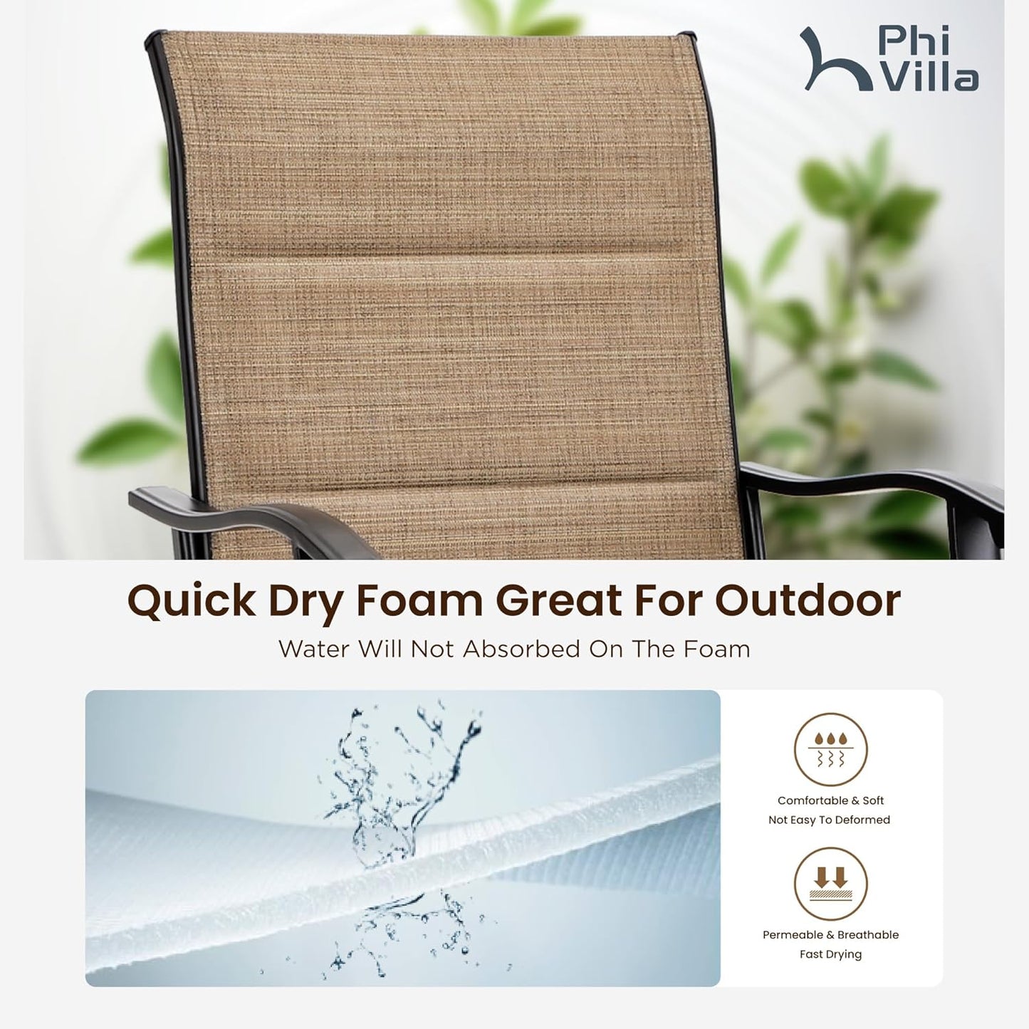 PHI VILLA Outdoor Bar Set with 4 Swivel Bar Height Patio Chairs, Wooden-Like Patio Bar Table and