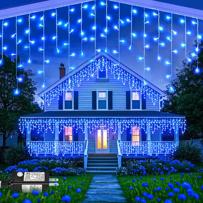 Blue Christmas Lights Outdoor, 66ft 640 LED Icicle Lights for Outside House with Connectable Clear