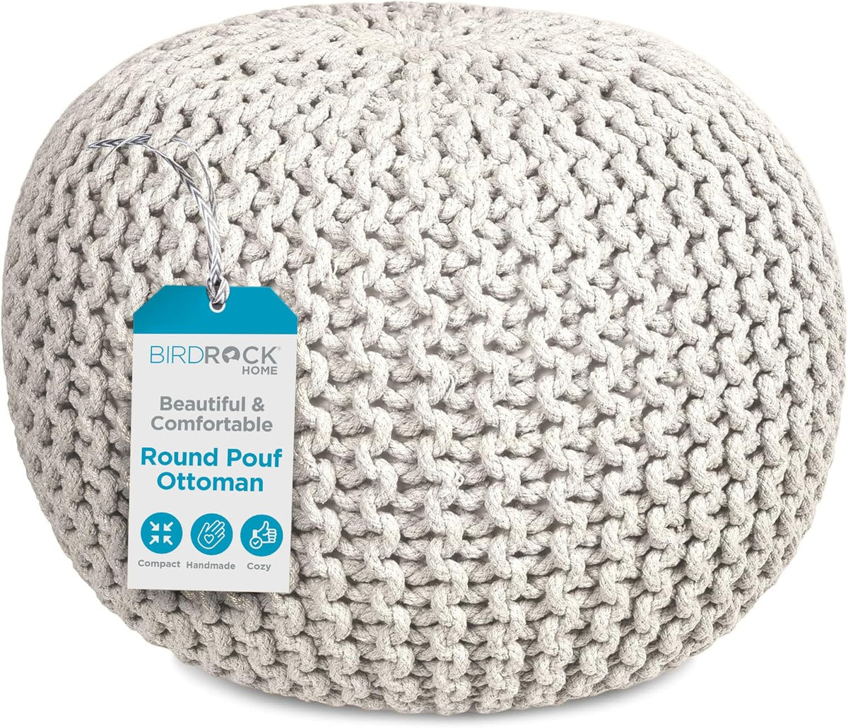 BIRDROCK HOME Round Pouf Ottoman | Cotton Braided Foot Stool with Bean Bag Filling | Boho Foot Rest