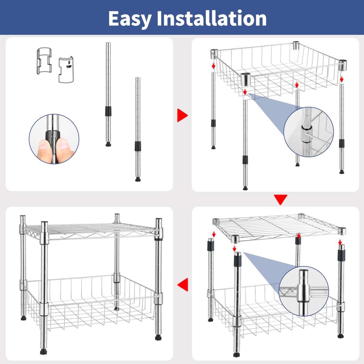 YSSOA 2-Tier Shelving Unit, 15" W x 13.8" D x 15" H Wire Metal Stackable Storage with Basket