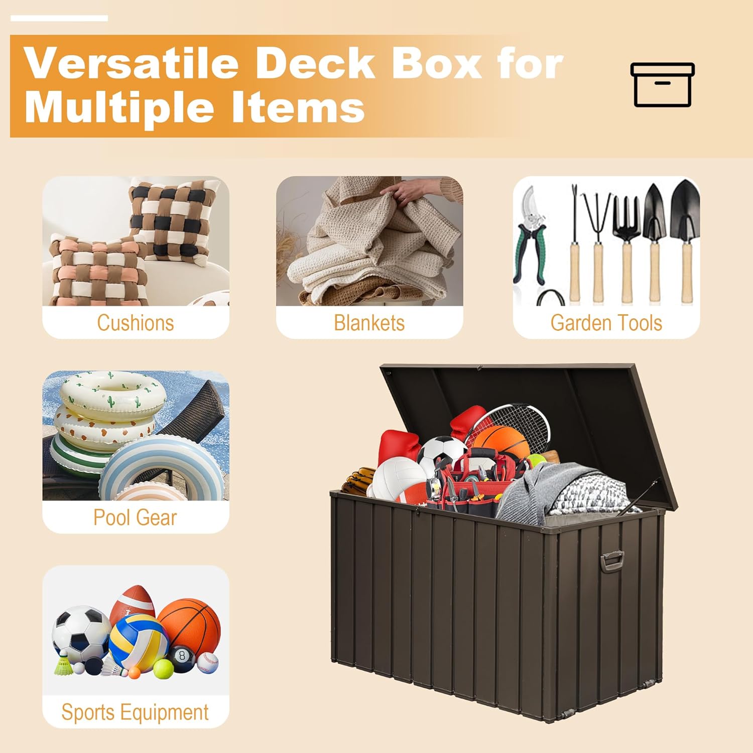 Domi 200 Gallon Deck Box, Outdoor Metal Lockable Storage Cabinet, Waterproof Steel Outdoor Bench