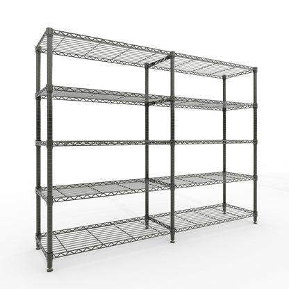 71"W Metal Storage Shelves 5-Tier, Heavy Duty 1325LBS Wire Rack Shelving Unit, Adjustable Black