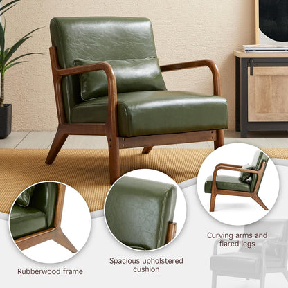 Glitzhome Mid Century Hunter Green Accent Armchair, Single Reading Armchair PU Leather Lounge Chair