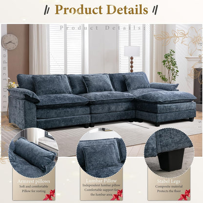 URRED Modular Sectional Sofa Comfy Cloud Couch, Modern Chenille Sofa Sleeper Deep Seat Couches with