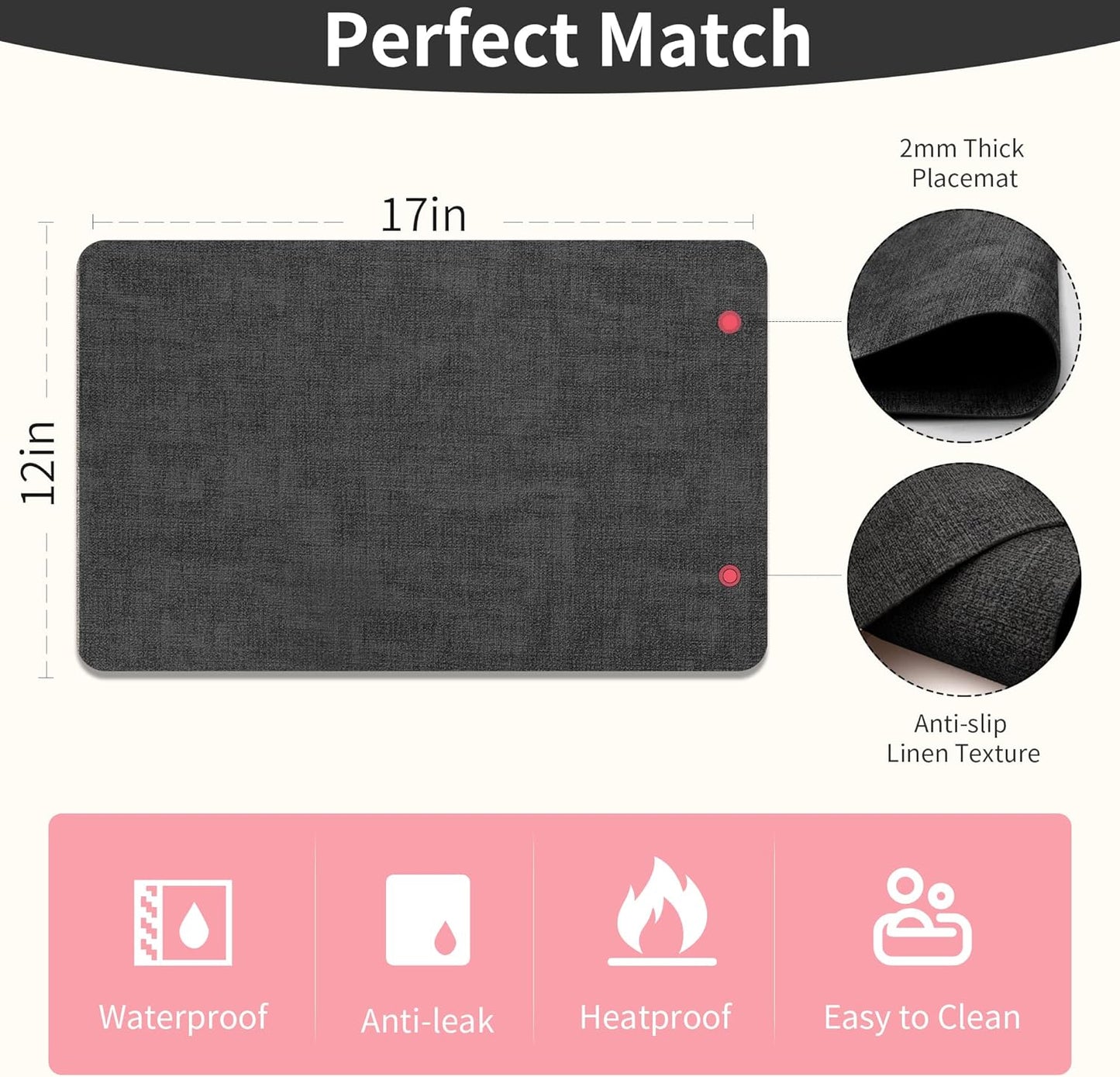 Maxpearl Faux Leather Placemats Set of 4, Waterproof - Wipe Clean - Heat Resistant - Anti Slip