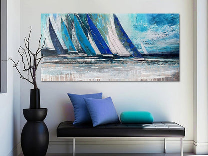 Arjun Blue Abstract Wall Art Canvas Teal Ocean Sailboat Picture Modern Turquoise Coastal Nautical