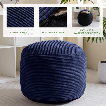 HIGOGOGO Round Stuffed Pouf Ottoman, Corduroy Poufs with Foam Chunk Filling, Furry and Fluffy Pouf
