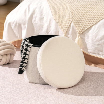B FSOBEIIALEO Storage Ottoman Cube, Round Ottomans with Storage Foot Stool Footrest for Lving Room