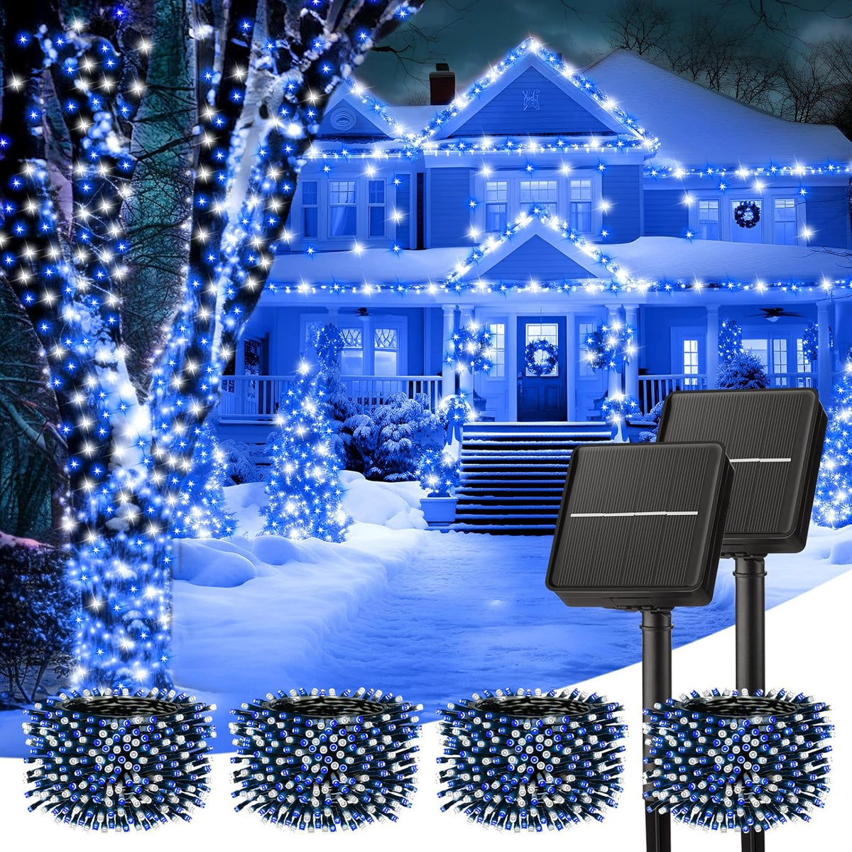 Minetom Solar String Lights - 4 Pack, 160FT, 400 LED with 8 Modes, Waterproof, Outdoor Christmas