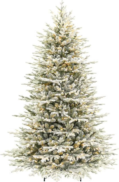 Hykolity 7.5 ft Prelit Snow Flocked Christmas Tree, 2933 PE&PVC Realistic Branch Tips, Artificial