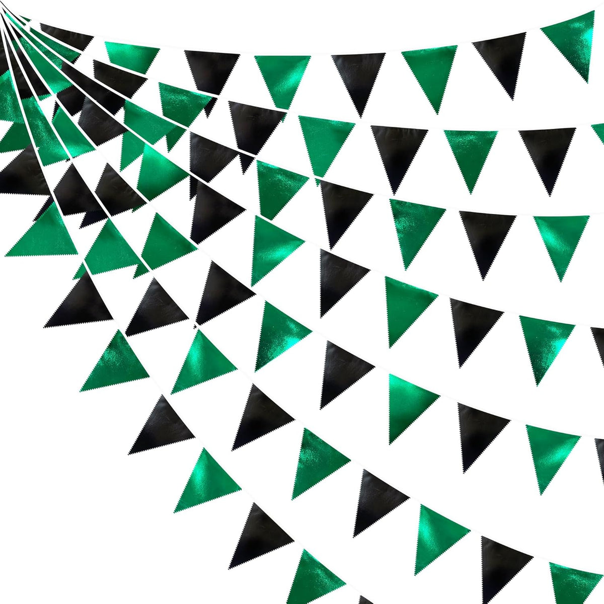 Black Green Party Decorations Metallic Fabric Triangle Pennant Banner Flag Bunting Garland for
