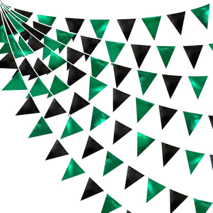 Black Green Party Decorations Metallic Fabric Triangle Pennant Banner Flag Bunting Garland for