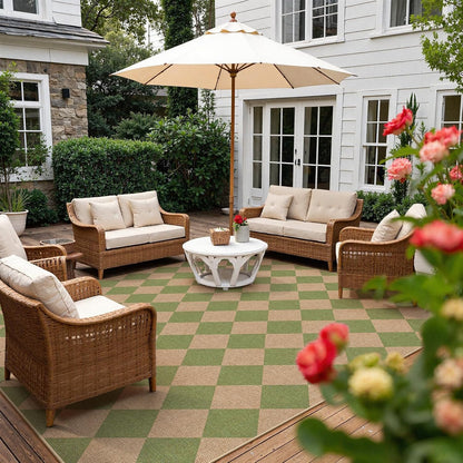 Lahome Checkered Dining Living Room Rug, 8x10 Washable Indoor Outdoor Easy Jute Rug, Farmhouse