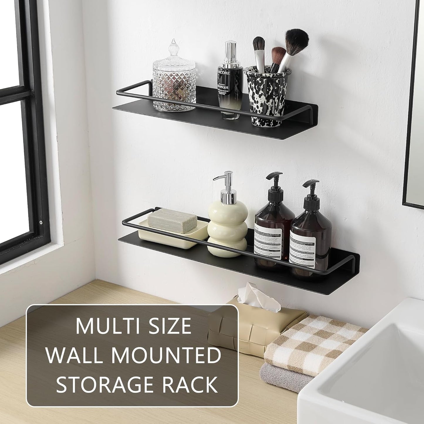 JOOM Metal Wall Floating Shelf - Metal Wall Shelf, Black Floating Shelf, Small Bathroom Shelf