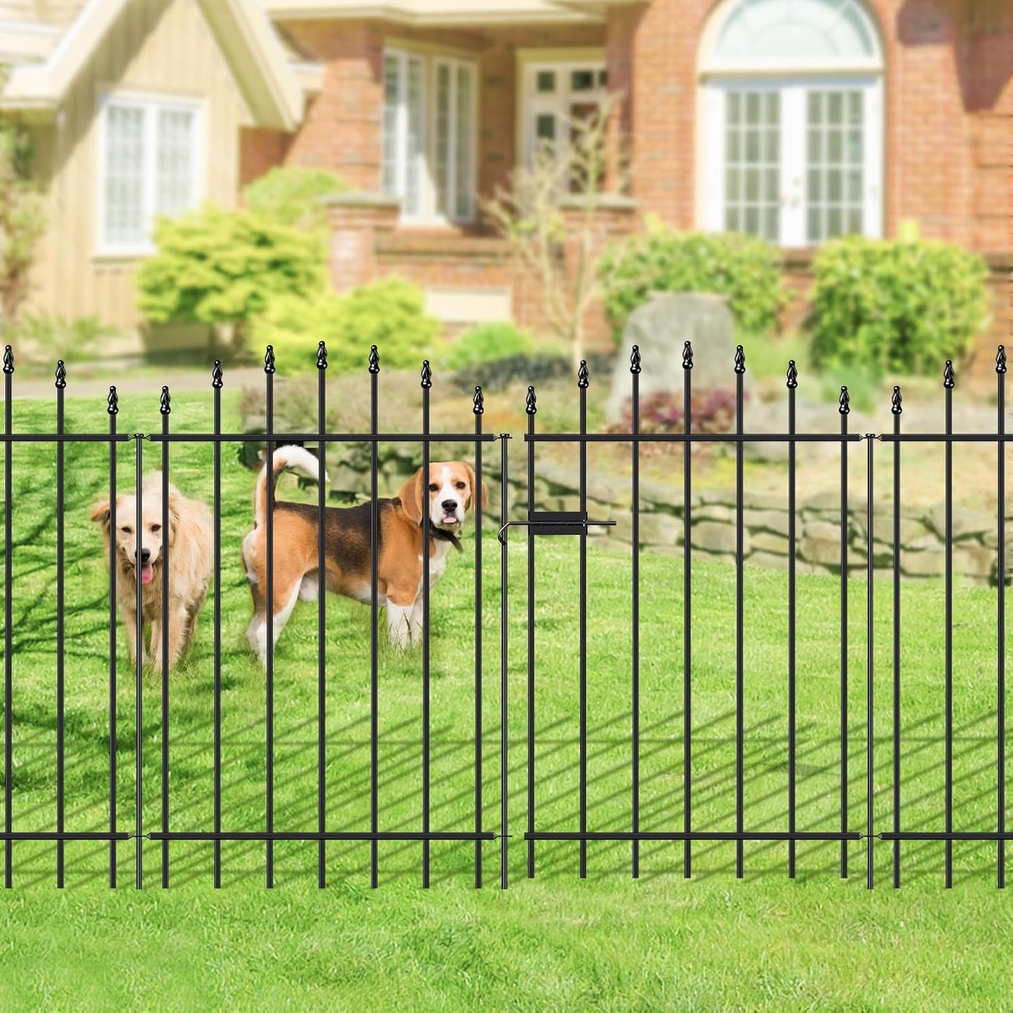 Metal Garden Fence with Gate 36 in H x 12 ft L, 1 Gate + 5 Panels Border Dog Fence Panels Animal