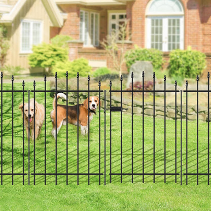 Metal Garden Fence with Gate 36 in H x 12 ft L, 1 Gate + 5 Panels Border Dog Fence Panels Animal