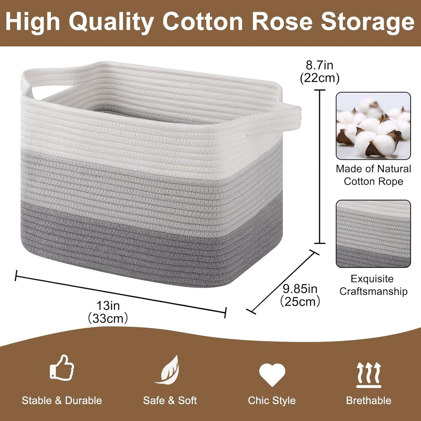 Storage Basket for Organizing, Woven Baskets for Storage, Rectangle Decorative Baskets for Shleves