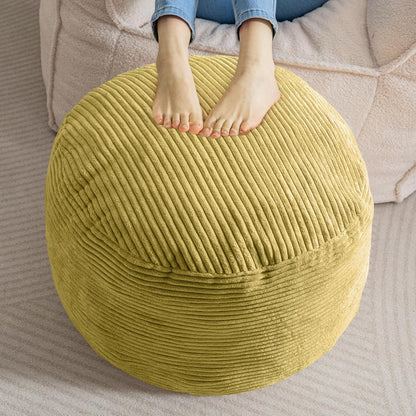 HIGOGOGO Round Stuffed Pouf Ottoman, Corduroy Poufs with Foam Chunk Filling, Furry and Fluffy Pouf