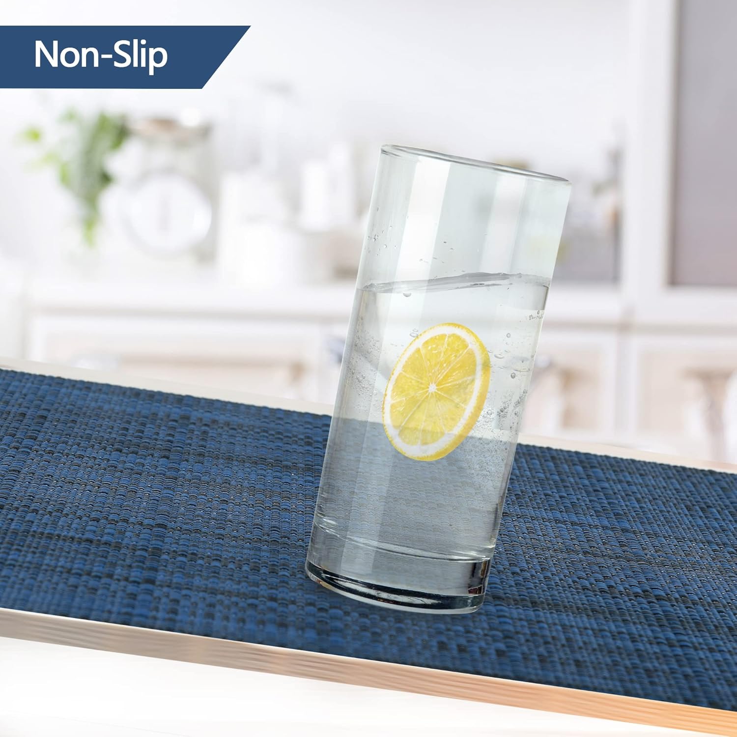 Navy Blue Placemats Set of 8 - Easy Clean Washable Vinyl Placemats - Wipeable Heat Resistant Table