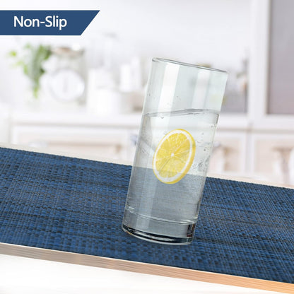 Navy Blue Placemats Set of 8 - Easy Clean Washable Vinyl Placemats - Wipeable Heat Resistant Table