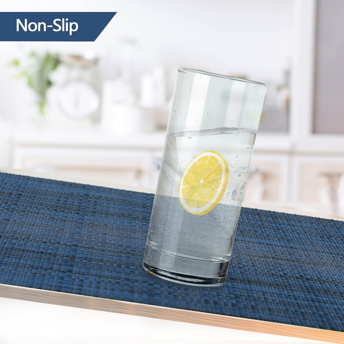 Navy Blue Placemats Set of 6 - Easy Clean Washable Vinyl Placemats - Wipeable Heat Resistant Table