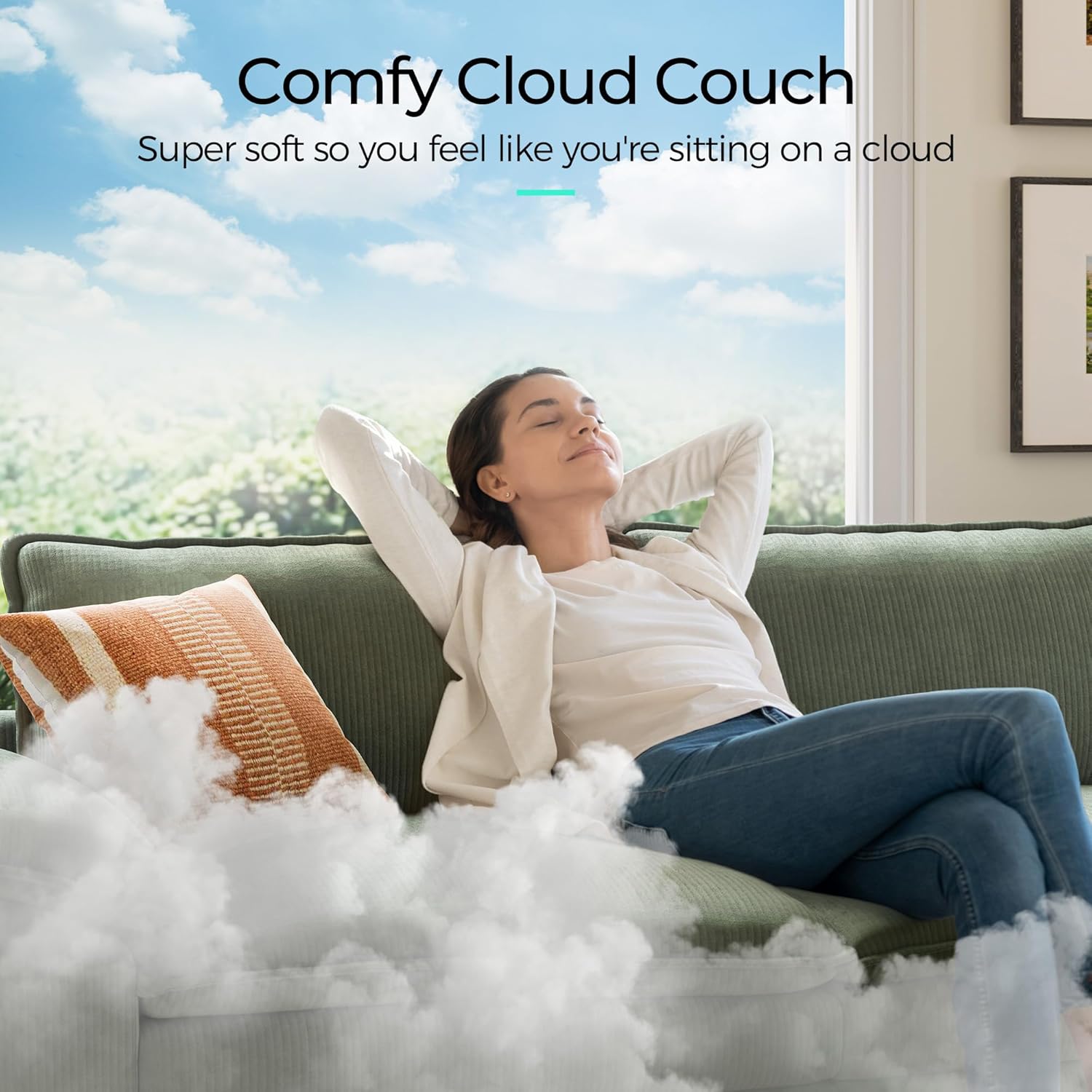 LINSY HOME Modular Sectional Sofa - 90'' Sleeper Sofa Cloud Couch Oversized Corduroy Sofa Bed with