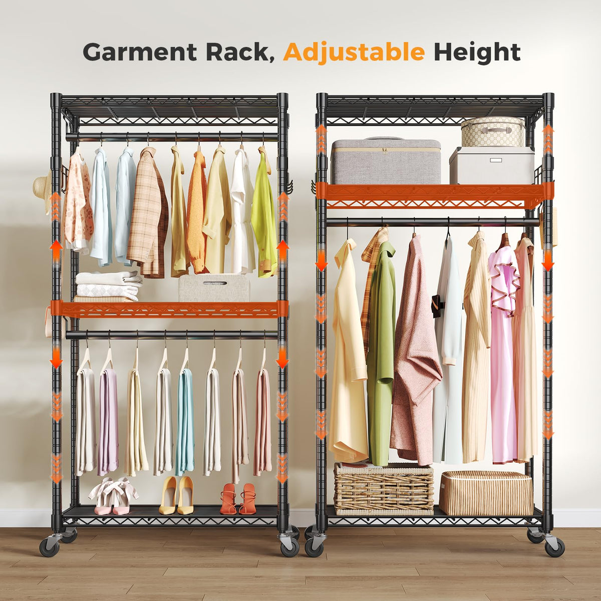 OLIXIS Rolling Clothes Rack, Heavy Duty Garment Rack, 35 IN, Metal Black