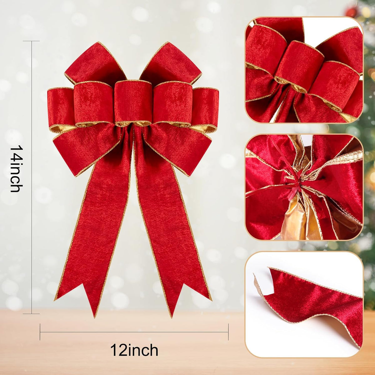 3pcs Large Christmas Bows Velvet Red Bows Holiday Red Christmas Bows Decorations for Wreath Velvet