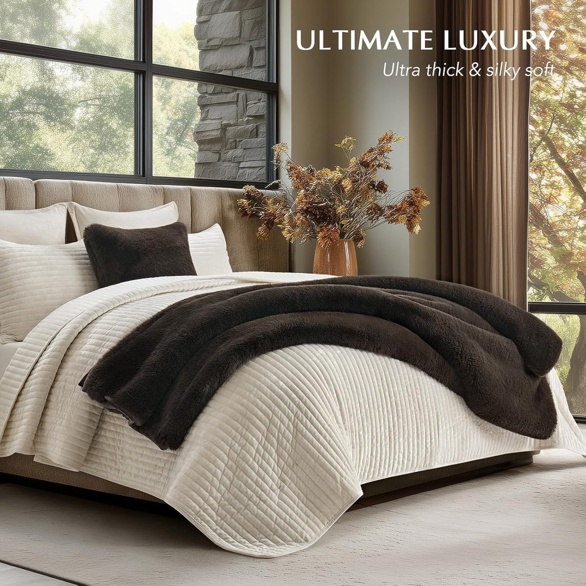 Luxury Soft Faux Chinchilla Fur Throw Blanket for Couch, Warm Thick Heavy Winter Throw Blanket