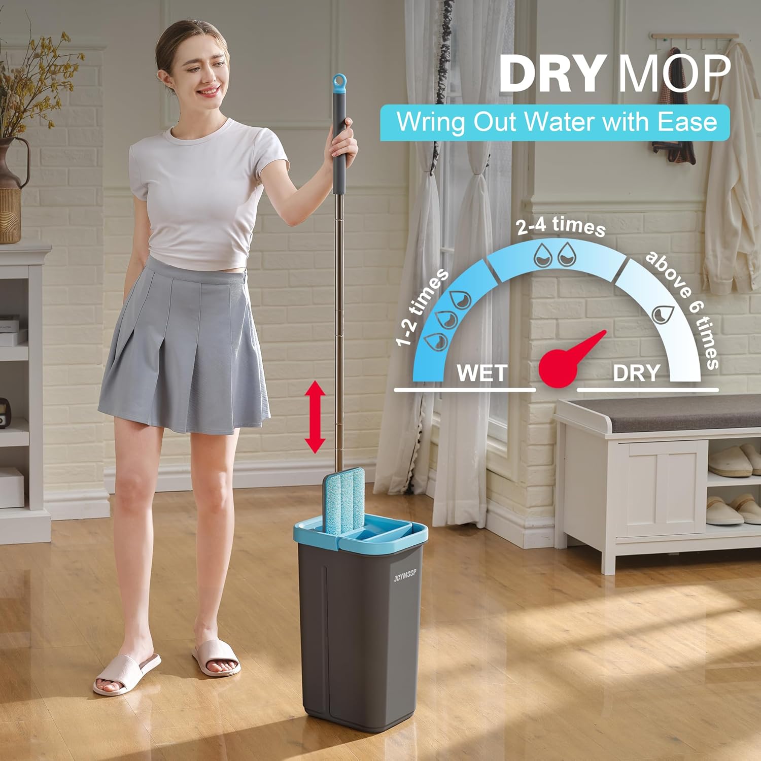 JOYMOOP Mop and Bucket Set with Wringer, with 5 Reusable Microfiber Mop Pads, Mops for Floor