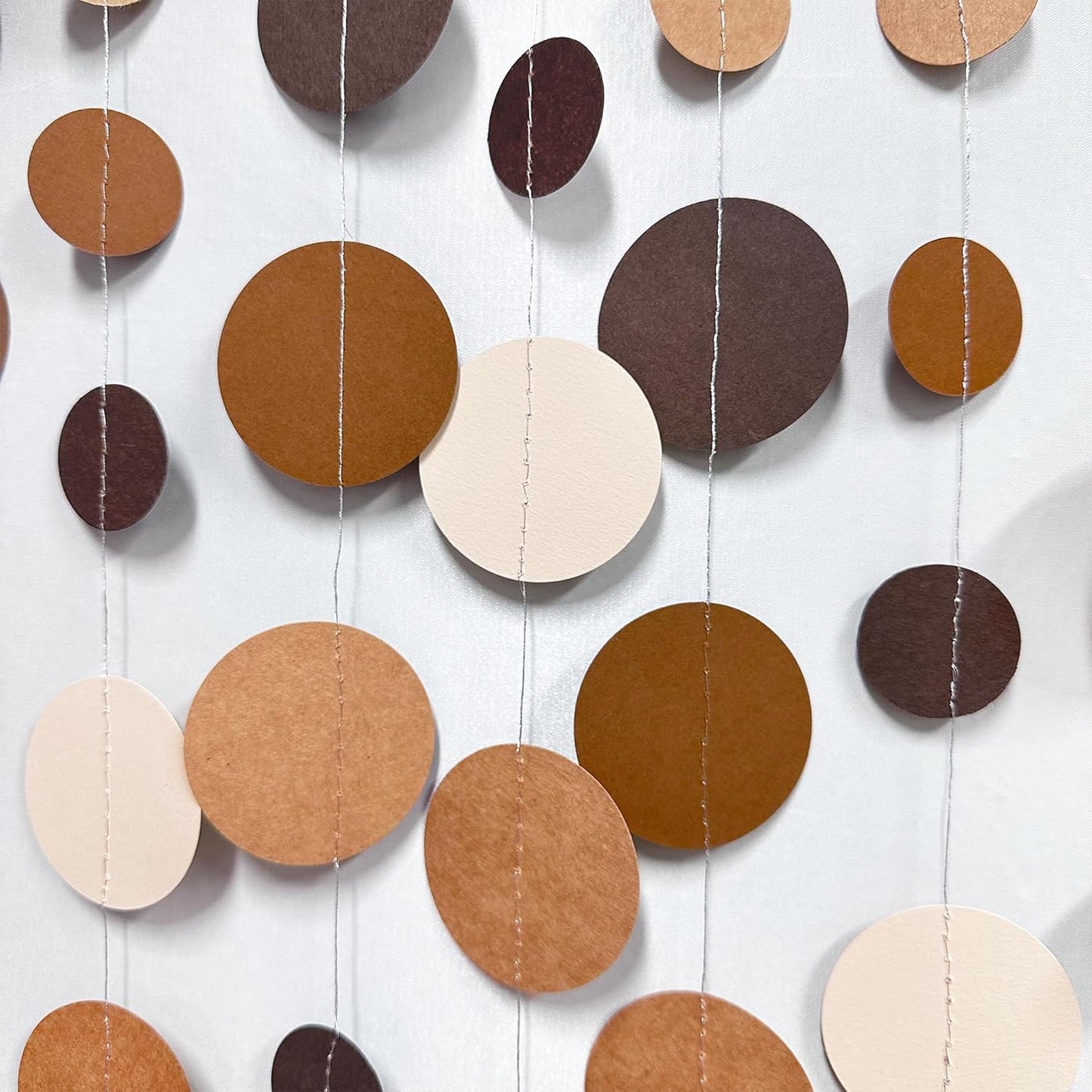 Ombre Brown Party Decorations Polka Dots Garlands Cream Tan Brown Boho Hanging Paper Circle Dots
