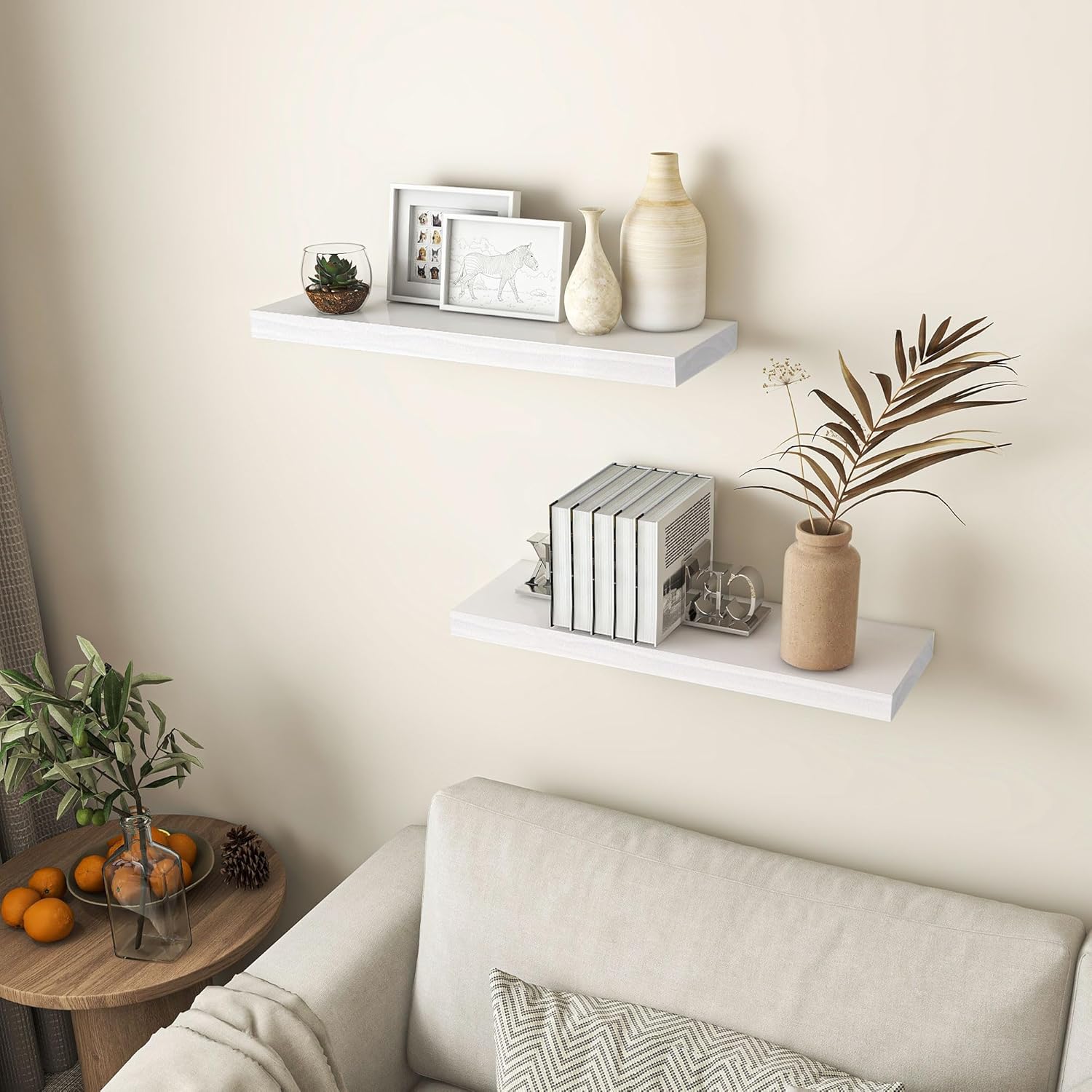 Farmhouse Floating Shelves - 8 Inch Deep Rustic Wood Wall Shelf - Premium Solid Pine Wood Storage