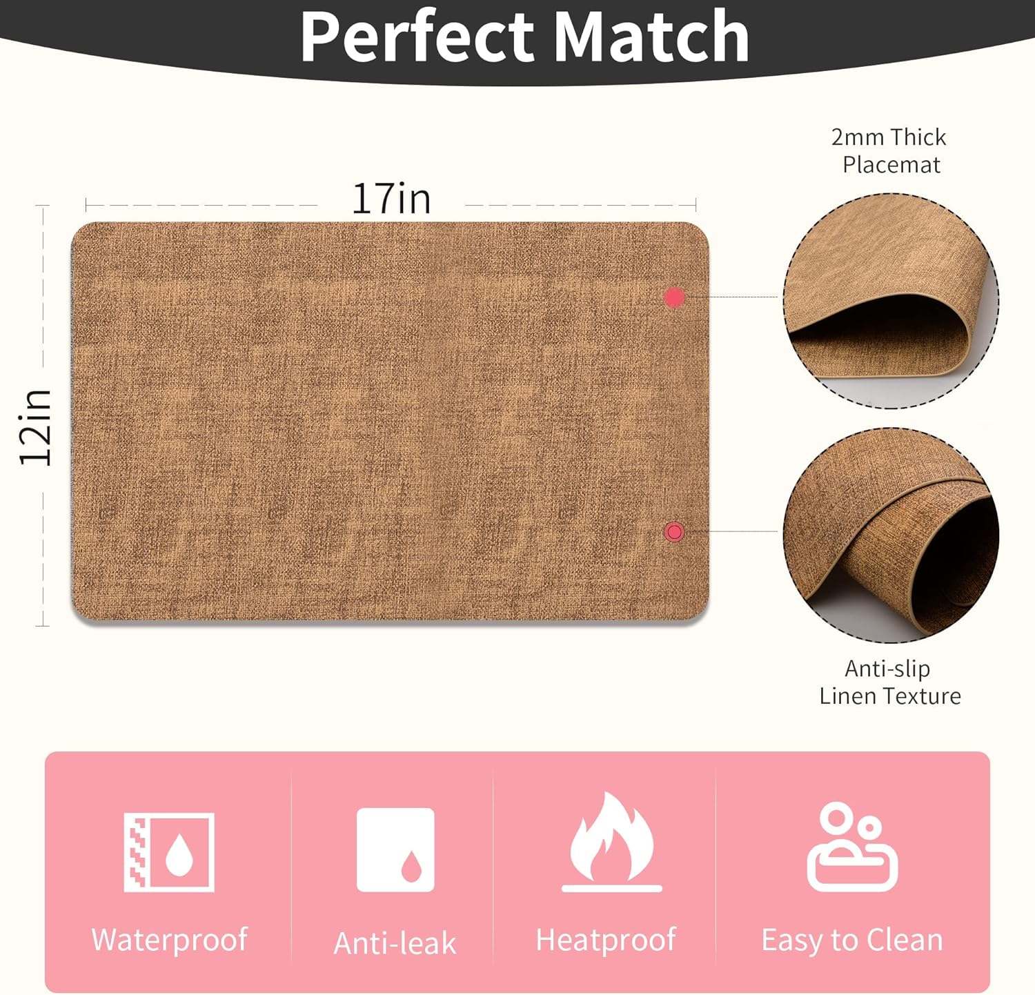 Maxpearl 8-Piece PU Leather Placemats – Durable, Heat Resistant & Wipeable Table Mats, Non-Slip and