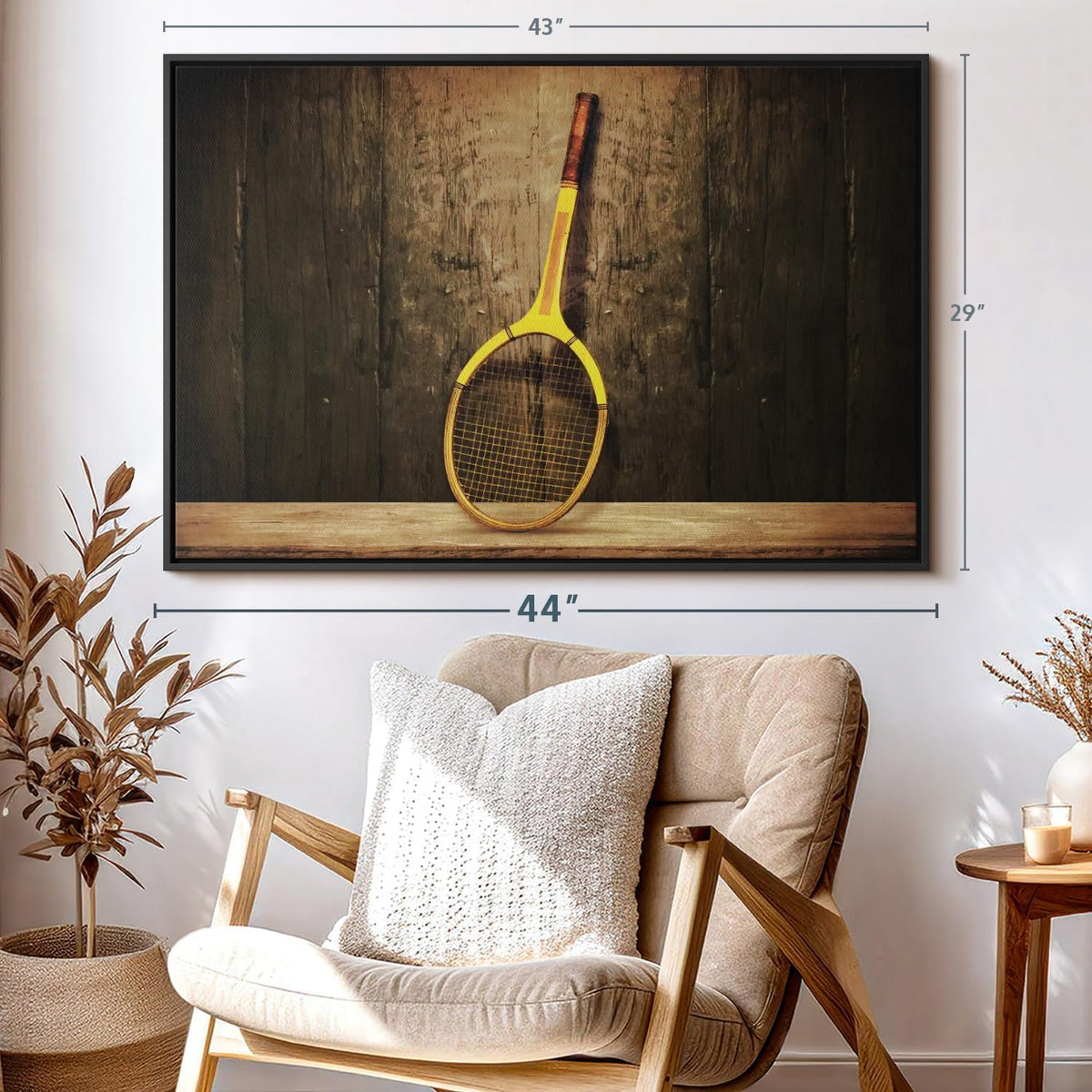 ElephantStock Vintage Tennis Racket Wall Art - Horizontal Framed Canvas - 1-Piece Living Room Wall