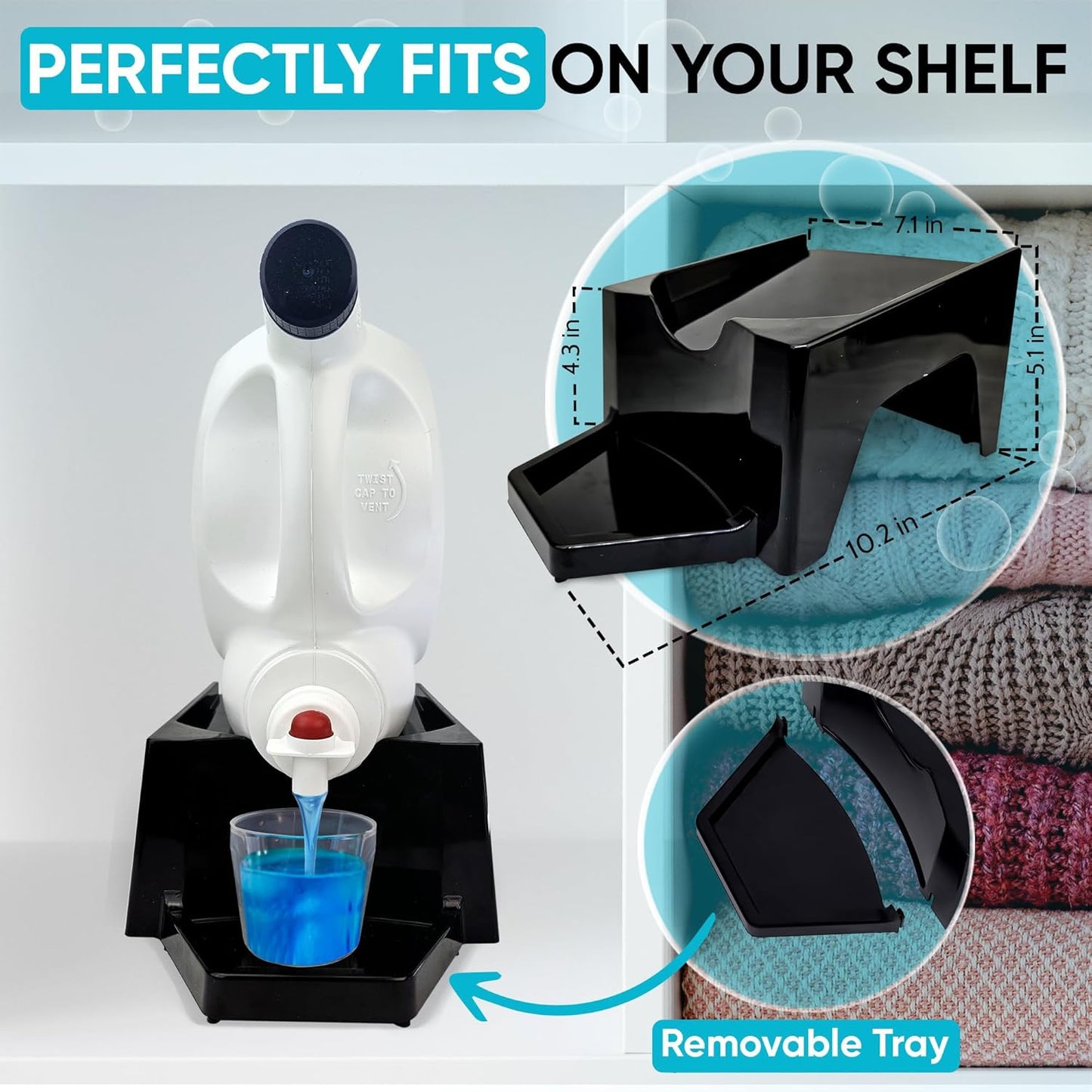 TidyFriend Laundry Detergent Dispenser with Tray & Strap, Laundry Soap Dispenser with Non-Slip