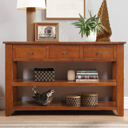 Farmhouse Wood Entry Console Table 48-Inch Modern Sofa Entryway Table with Drawers and Storage