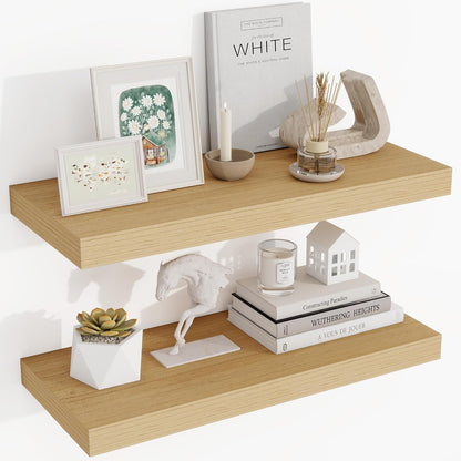 24 Inch Floating Shelves, 3D Textured Wood Grain, 24"x9.25"x1.5" Inch Deep Floating Shelves for