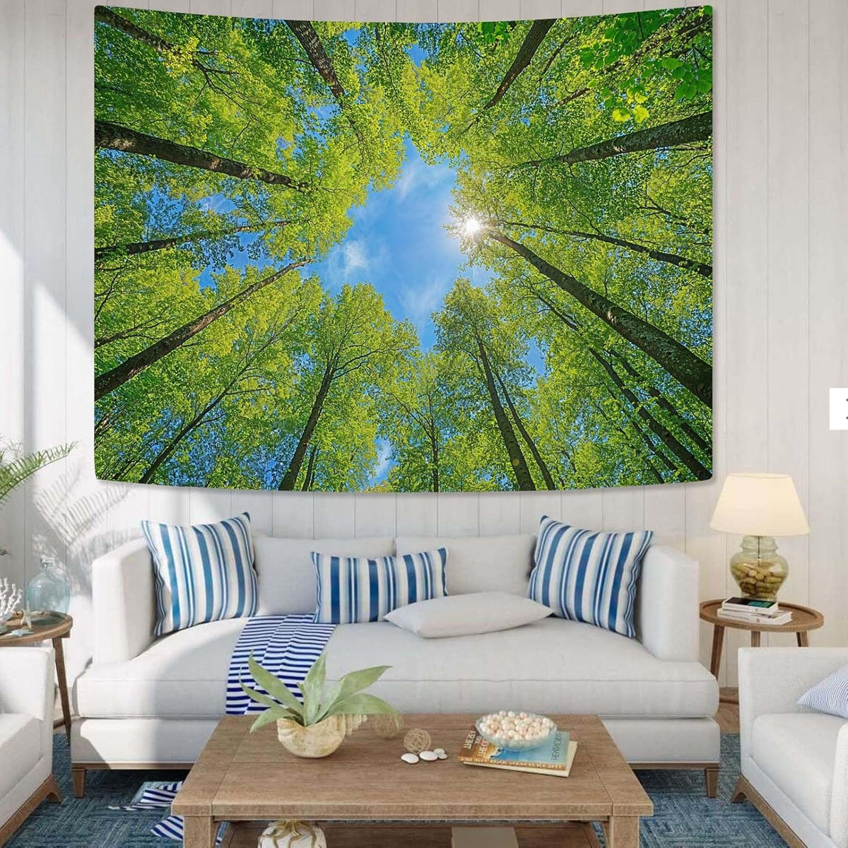 AMM Nature Forest Tree Celling Tapestry Lush Green Treetops Sunlit Tapestry for Bedroom Aesthetic
