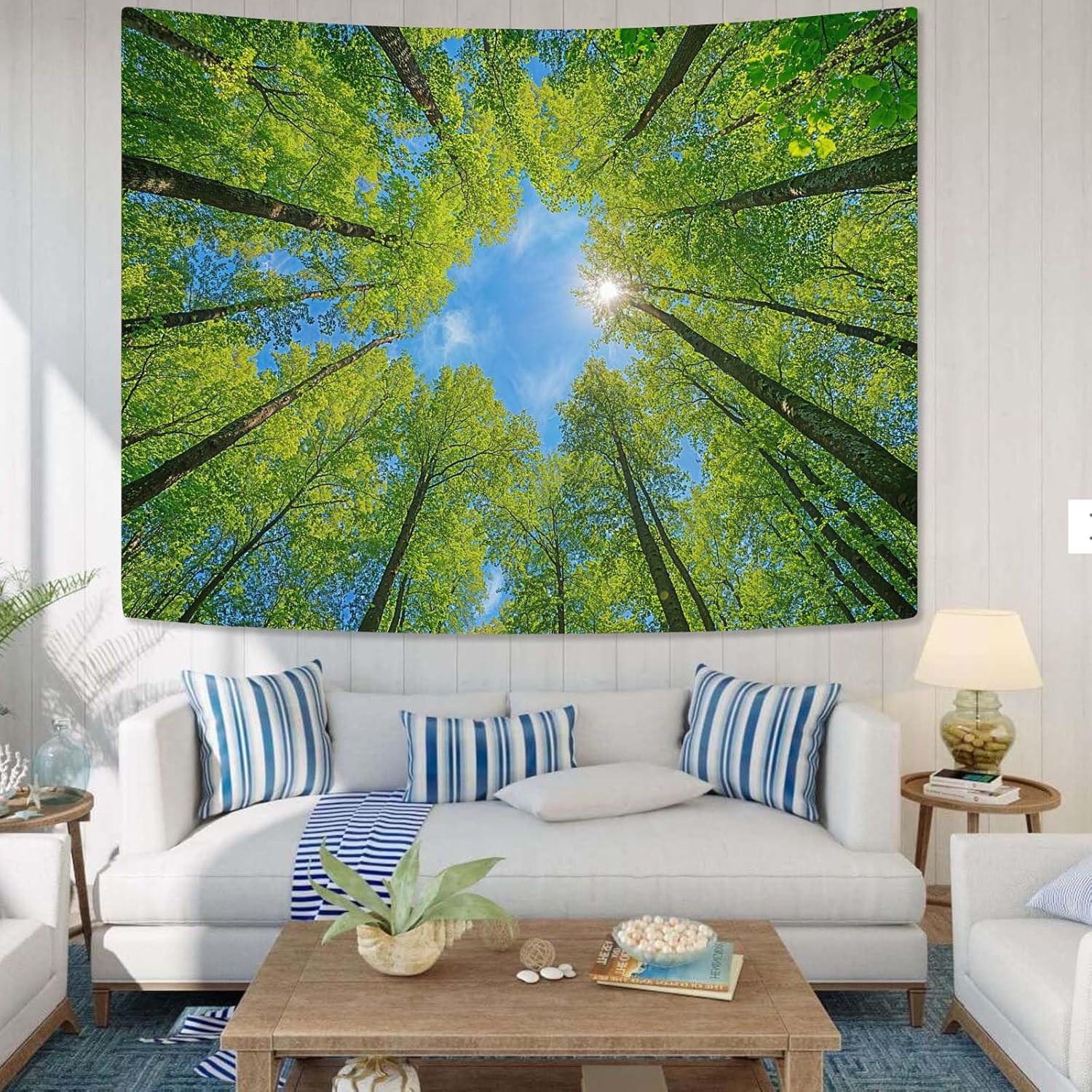 AMM Nature Forest Tree Celling Tapestry Lush Green Treetops Sunlit Tapestry for Bedroom Aesthetic