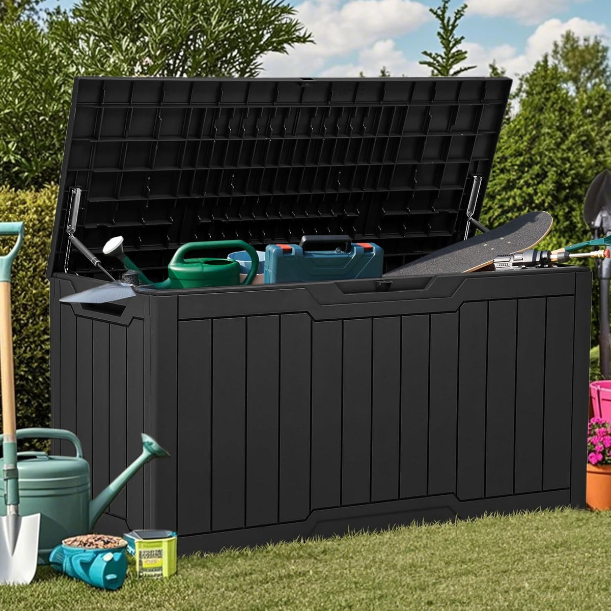 YITAHOME 80-Gallon Waterproof Resin Outdoor Storage Box, Lockable Storage Container for Outdoor