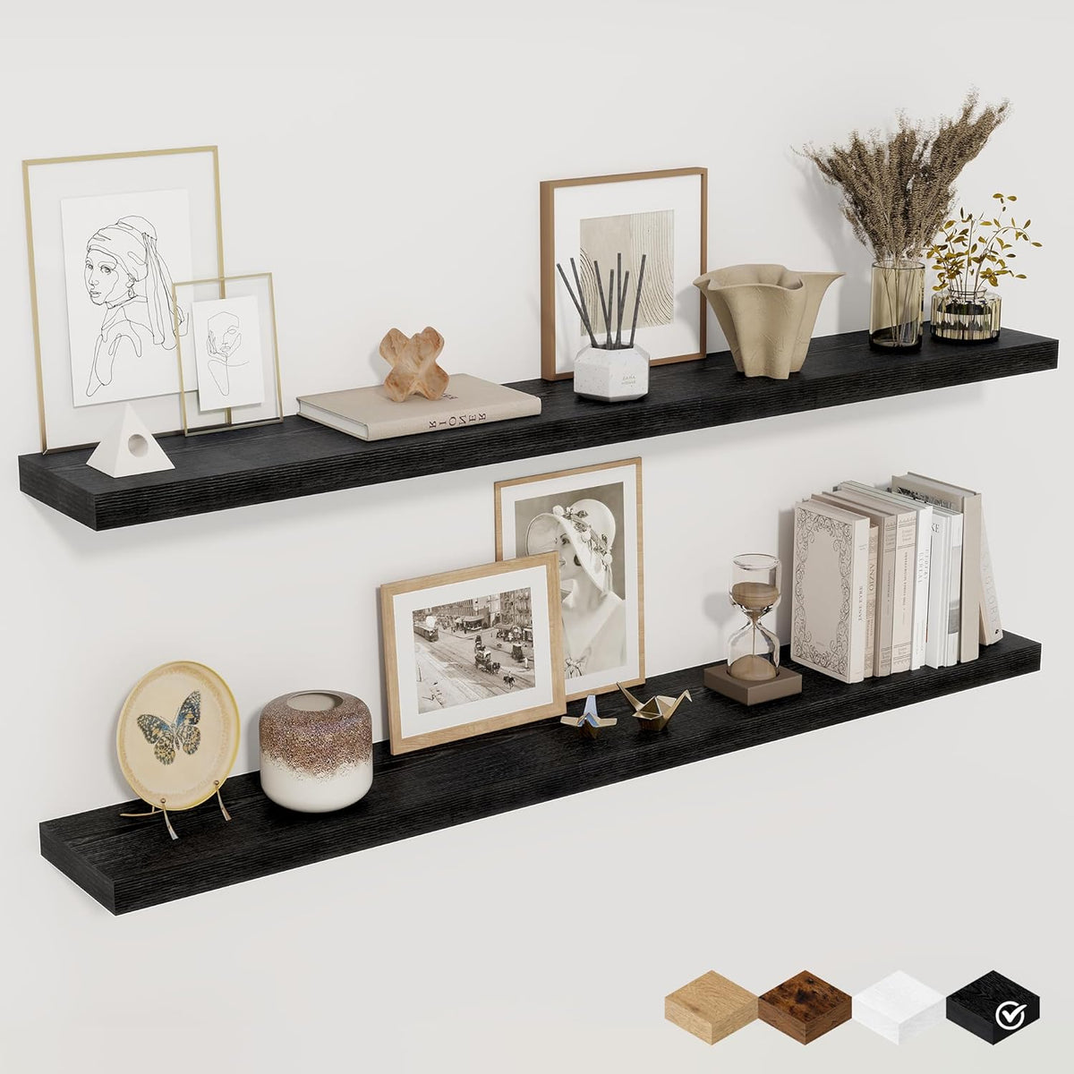 Floating Shelves for Wall, 48 Inch Floating Shelves for Home Decor, Wall Mounted Rustic Wood