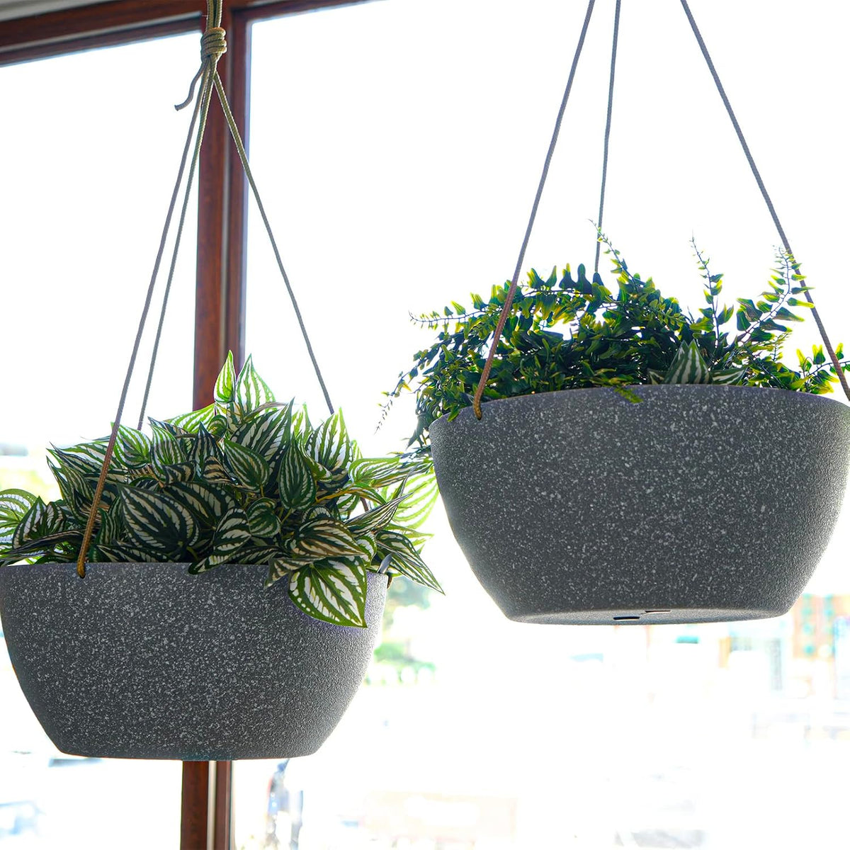 13 Inch 2 Pack Large Hanging Planters for Indoor Outdoor Plants, Plastic Hanging Basket Pots for