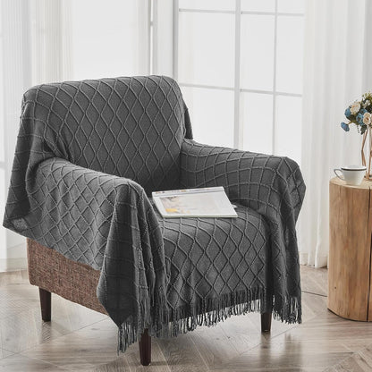 inhand Grey Throw Blanket for Couch and Bed, Soft Living Room Home Decor Knitted Blanket with
